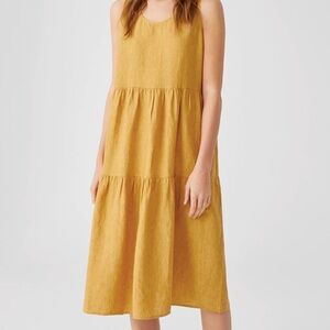 Eileen Fisher Washed Organic Linen Delave Tiered Dress, Marigold
